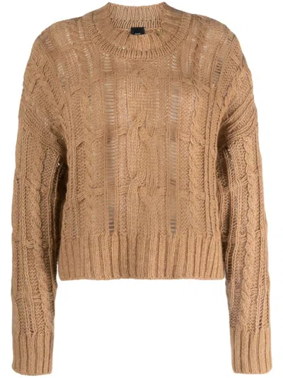 Pinko Open-knit Crew-neck Jumper In Nude