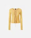 Pinko Open Ribbed Sweater With Front Ties In Rattan Yellow