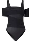 Pinko Open-shoulder Jersey Bodysuit In Black
