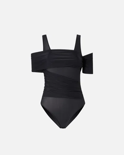 Pinko Open-shoulder Jersey Bodysuit In Limo Black