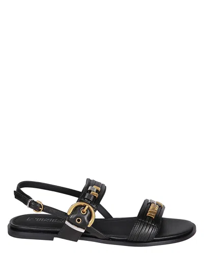 Pinko Open Toe Buckle Fastening Sandals With Gold-tone Hardware In Black