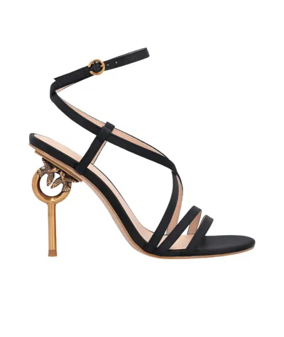 Pinko Love Birds Heeled Satin Sandals In Limo Black