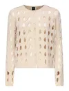 Pinko Cropped Knit Openwork Cardigan In Neutral