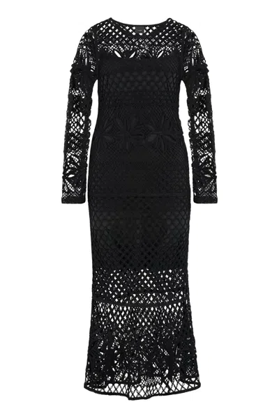 Pinko Openwork-knit Long Dress In Black