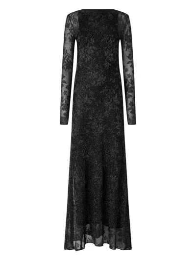 Pinko Openwork Long-sleeve Dress In Black