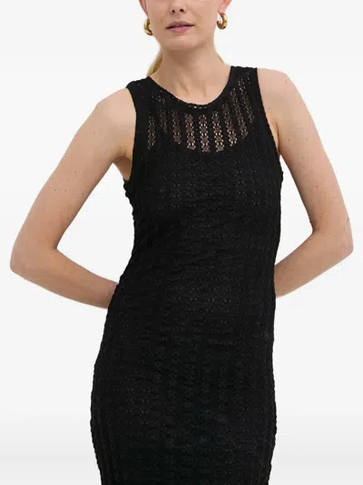 Pinko Openwork Midi Dress In Black