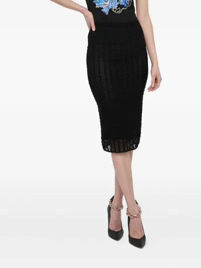 Pinko Openwork Midi Skirt In Black