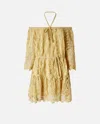 Pinko Mini-robe Ajourée À Épaules Dénudées In Rattan Yellow