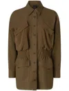 Pinko Linen Shirt Jacket With Four Patch Pockets In Brown