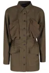 Pinko Linen Shirt Jacket With Four Patch Pockets In Brown