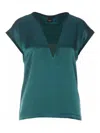 Pinko Cap Sleeves V-neck Sheer Panel Top In Verde