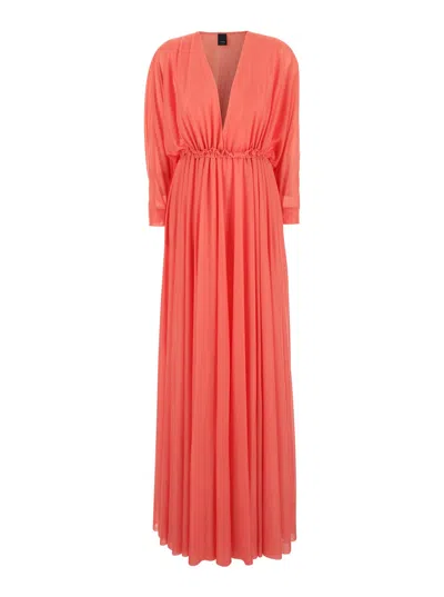 Pinko Orange Long Dress With Deep V-neck And Cut-out On The Back In Tech Fabric Woman