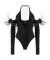 Pinko Bodysuit With Feathers In Black