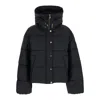 Pinko Cropped Black Coat With Hooded Neckline And Embroidered Logo In Black