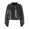 Pinko Black Cropped Bomber Jacket With Front Zip Closure In Ecoleather Woman In Black