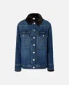 Pinko Blue Denim Overshirt Jacket With Fur-effect Collar In Medium Dark Vintage Wash