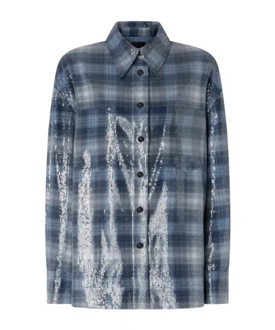 Pinko Overshirt With Check Pattern And Sequins In Blue