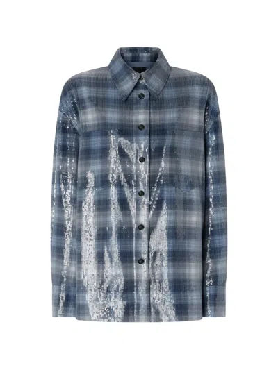 PINKO OVERSHIRT WITH CHECK PATTERN AND SEQUINS
