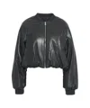 Pinko Oversized Black Bomber Jacket In Faux Leather In Gray
