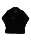 Pinko Oversized Black Faux Fur Coat With High Collar And Unique Buckle Closures In Black