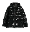 Pinko Oversized Black Puffy Coat With Glossy Finish And Hood In Black