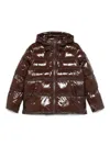 Pinko Oversized Glossy Brown Quilted Down Coat With Hood In Brown