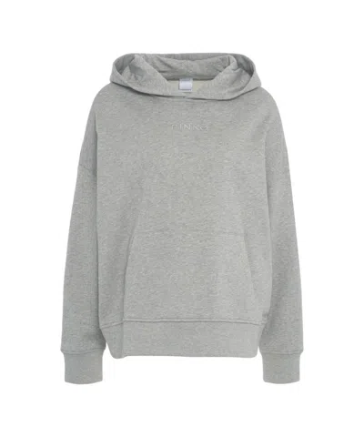 Pinko Oversized Grey Hoodie With Embroidered Logo