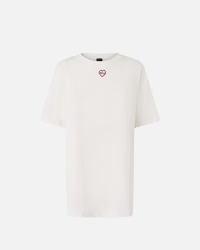 Pinko Oversized Long T-shirt With Print And Embroidery In Neutral