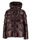 Pinko Oversized Quilted Down Coat With Glossy Finish And Hood In Burgundy