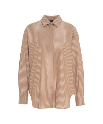 Pinko Oversized Striped Poplin Shirt In Brown