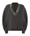 Pinko Oversized Sweatshirt With Shiny Embroidered Neckline In Black