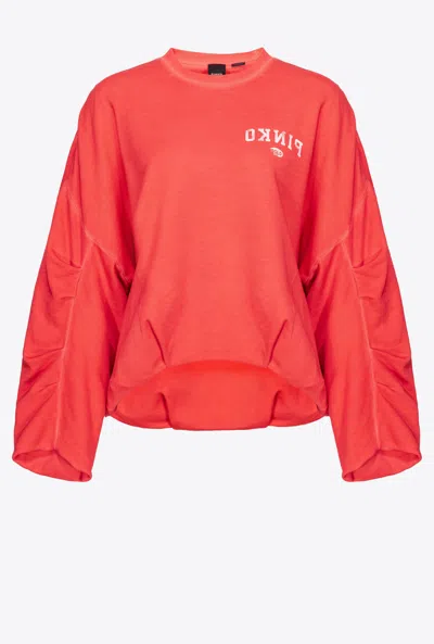 Pinko Oversized Sweatshirt With Logo Print In Dulcamara Red