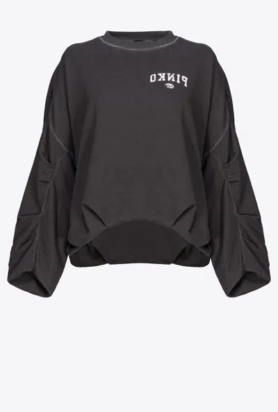 Pinko Oversized Sweatshirt With Logo Print In Noir Limousine