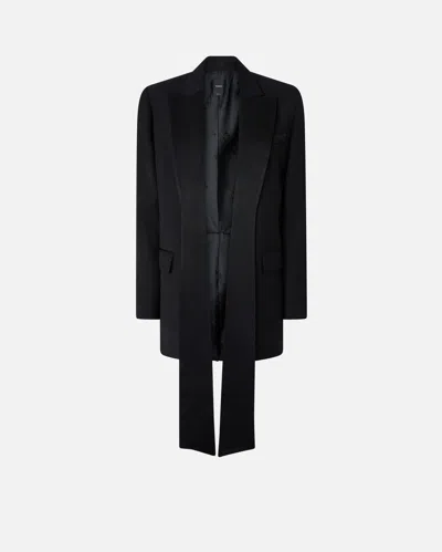 Pinko Oversized Wool Blazer With Satin Collar In Limo Black