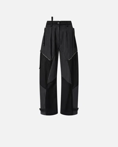 Pinko P-pants In Black Denim And Satin With Zip