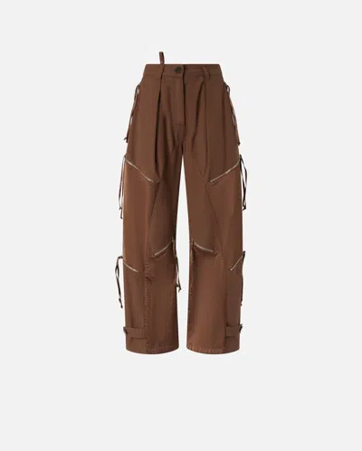 Pinko P-pants In Gabardine And Satin With Zip In Marrone - Tec