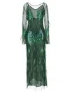Pinko Dress With Sequins And Feathers In Green