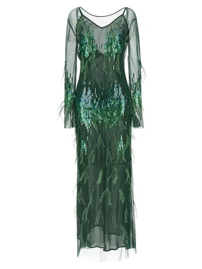 Pinko Sequin Embellished Midi Dress In Green