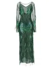 Pinko Dress With Sequins And Feathers In Green