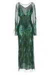 Pinko Dress With Sequins And Feathers In Green