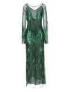 Pinko Dress With Sequins And Feathers In Green
