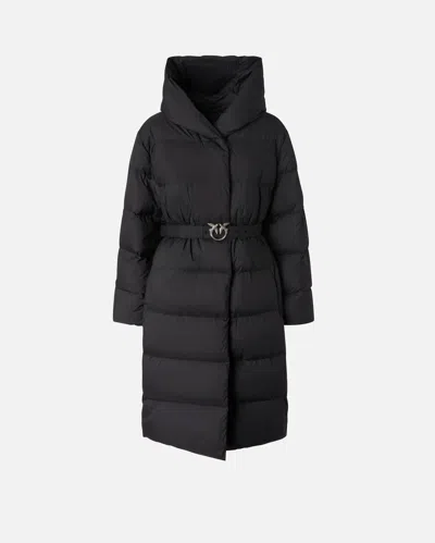 Pinko Padded Caban Down Jacket In Technical Canvas With Belt In Limo Black