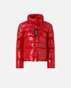 Pinko Padded Crystal Nylon Pea Jacket In Salsa Red