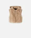 Pinko Padded Faux Fur Gilet With Hood In Neutral