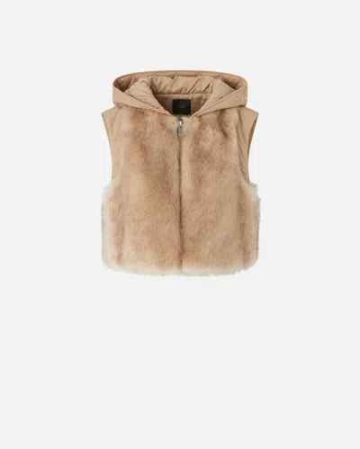 Pinko Padded Faux Fur Gilet With Hood In Neutral