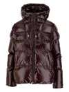 Pinko Oversized Quilted Down Coat With Glossy Finish And Hood In Red
