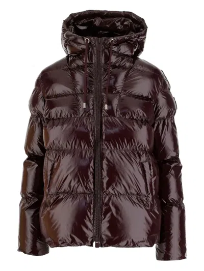 Pinko Oversized Quilted Down Coat With Glossy Finish And Hood In Burgundy