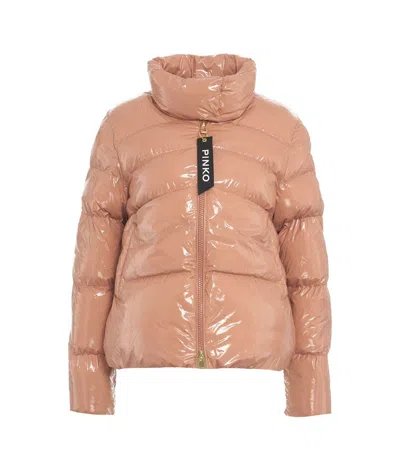 Pinko Padded Crystal Nylon Pea Jacket In Pink