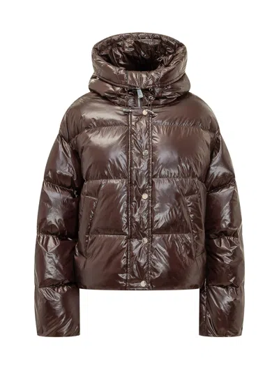 Pinko Padded Quilted Down Jacket In Marrone Testa Moro