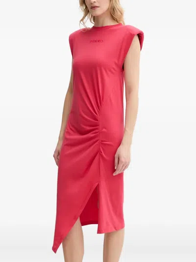 Pinko Padded-shoulder Side-split Midi Dress In Pink